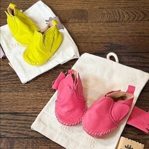 Easy Peasy Baby Soft Leather Moccasins in Pink and Yellow - Slip-On